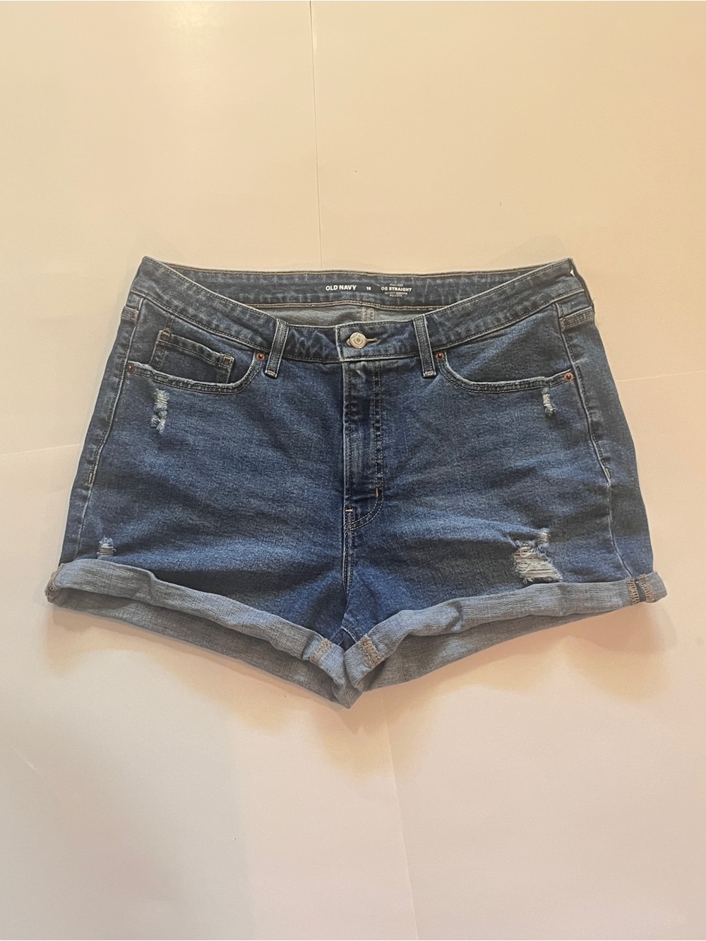 Old Navy Dark Blue Distressed Roll-Cuff Jean Shorts